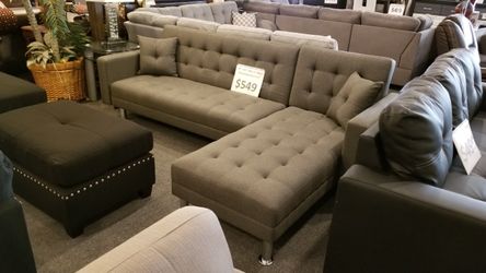 Brand new 91" x 61" grey linen reversible sectional