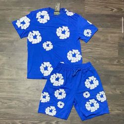 BLUE DENIM TEARS SHORTS/SHIRT SET