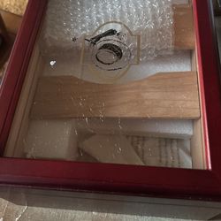 Brand new 22 1/4 x 30 1/4 x 5” mahogany box humidor glass top