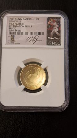 Mike Trout Hall of Fame $5 Solid Gold Coin 2014 NGC MS70 