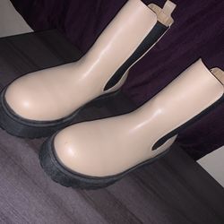 Women's Fashion Color matching Round Toe Thick sole pull on Ankle Boots 