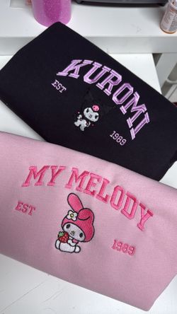 Embroidered Kuromi And My Melody Sweatshirts