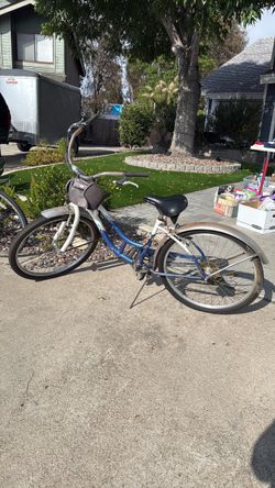 Blue Cruiser Bicycle with Handlebar Bag
