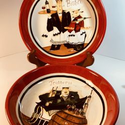 Certified International "Dinner Is Served!" pasta serving bowl with artwork by Tracy Flickinger. Set/2