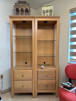2 Pair of Wood Display Cabinets with Glass Shelves