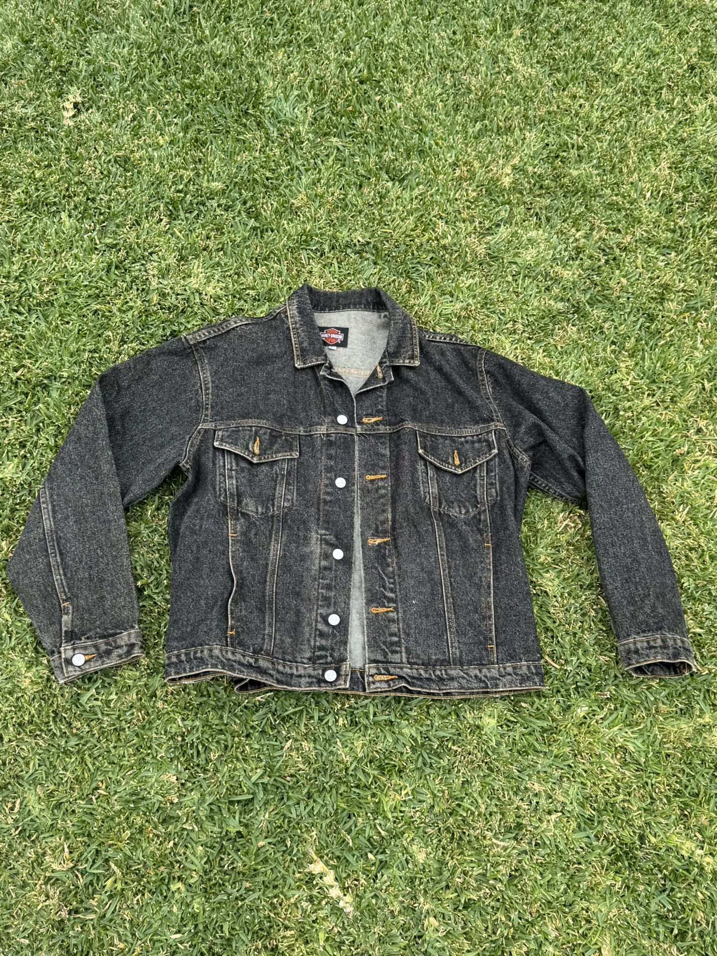 Harley Davidson of Glendale Love Ride 1990 Denim Jacket Large Black Gray Vintage