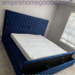 Luxury Velvet Platform Bed With Storages King/Queen Brand New In The Box! Same Day Delivery!