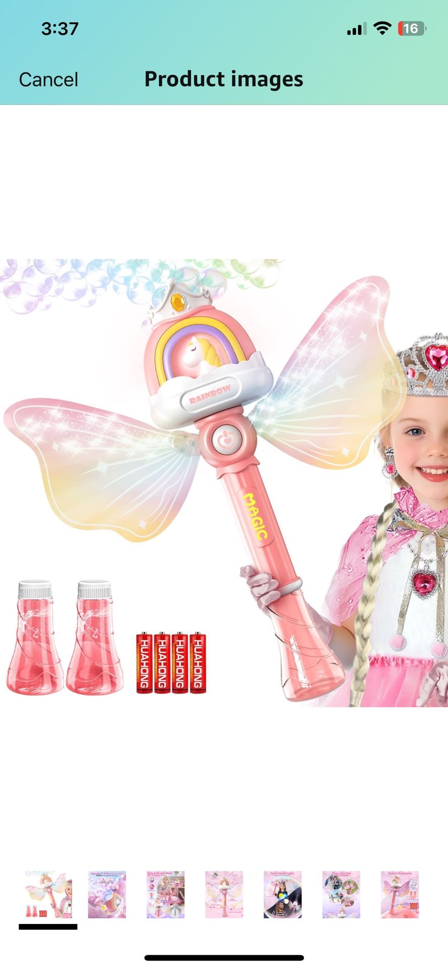 Bubble Wands for Girls Kids, Bubble Machine LED Light Princess Toys with 4 AA Batteries & 2 Solutions, Girl Stuff Outdoor Party Toys for Toddlers, Bir