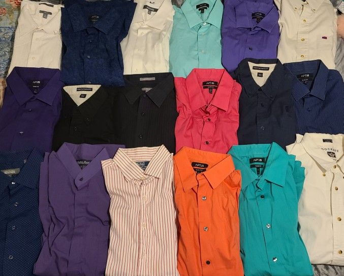 Mens Name Brand Dress Shirts Bundle - 18 Pieces