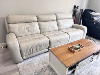 Modern Light Gray Faux Leather Power Reclining Sofa with USB Ports