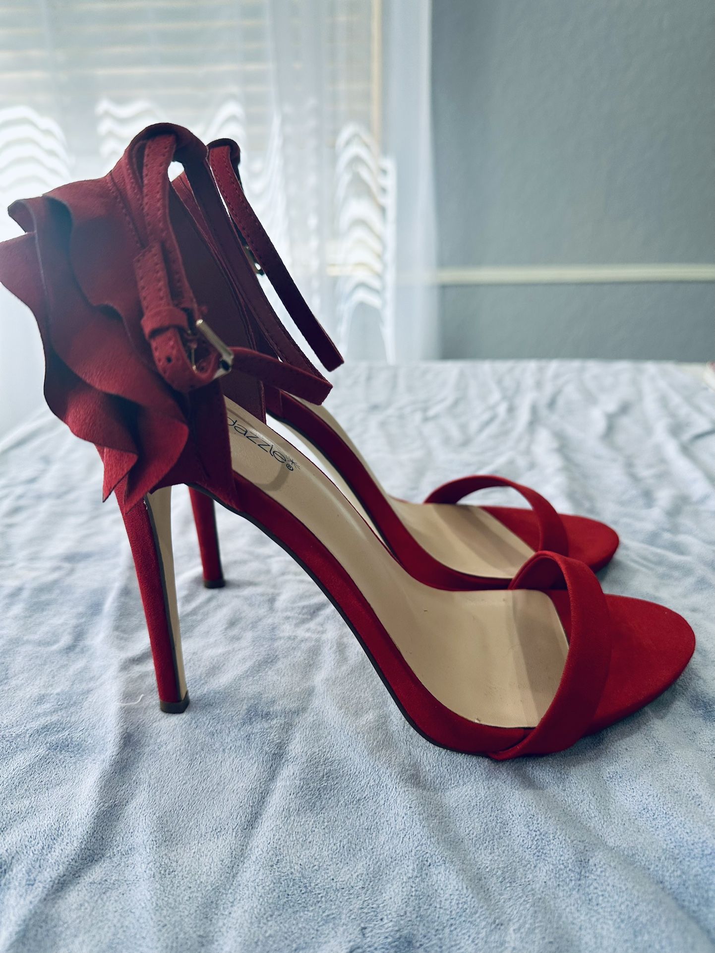 Gorgeous Red Ankle Strap Ruffle Heels