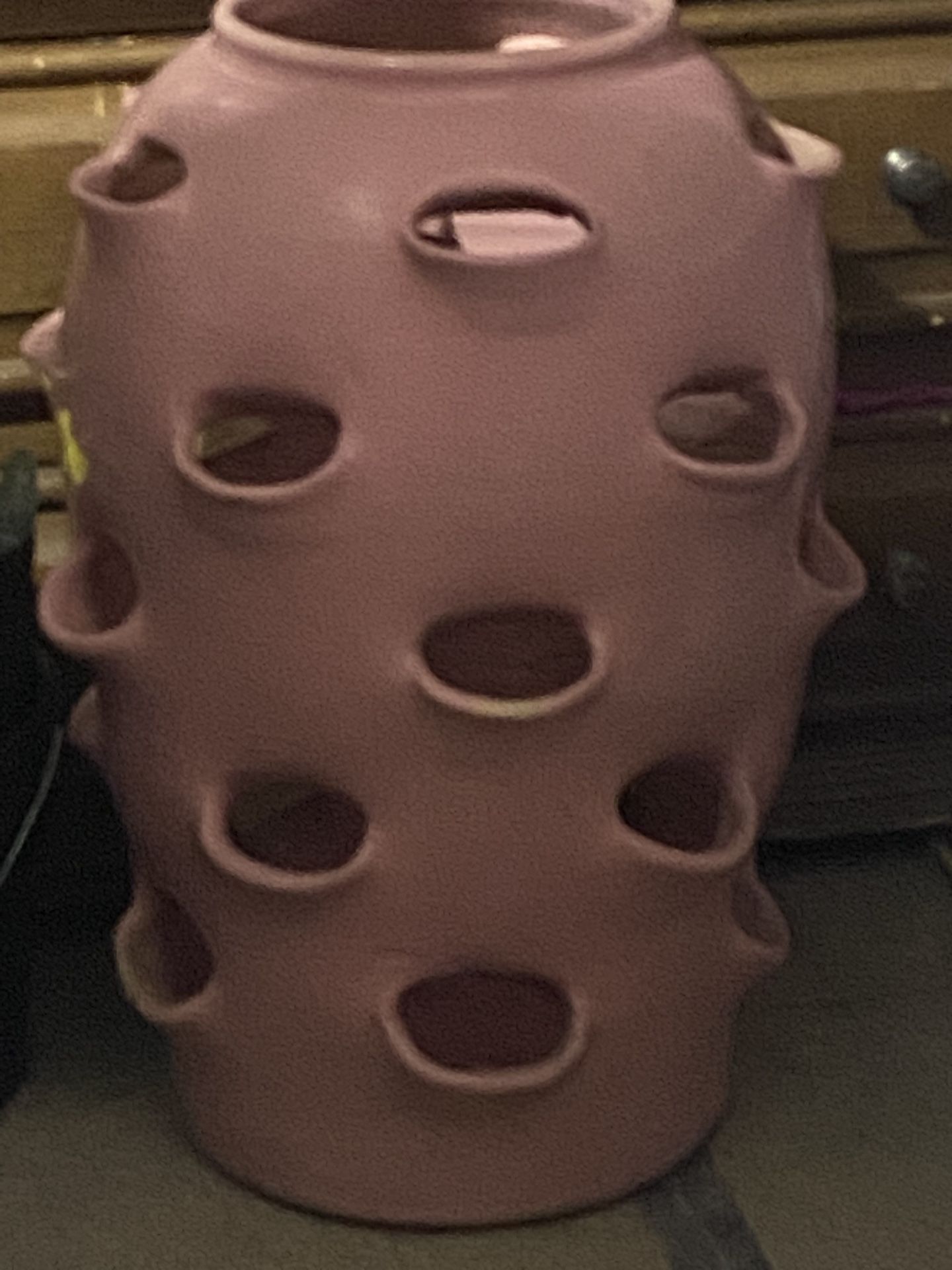 Strawberry Ceramic Pot 24” In Vintage Color Pink.