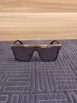 Men's Shield Sunglasses with Black Lenses and Gold Brow Bar