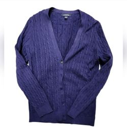 Vintage Lands End Size Medium Blue Argyle Button Front Cardigan