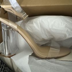 Size 9 Clear/Beige Heels