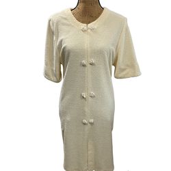 Diamond Tea Vintage Robe Night Gown Size L Cream Zip