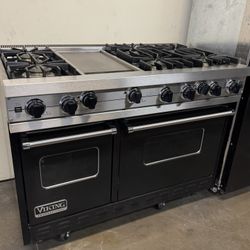 Viking 48” Black Gloss And Stainless Steel Gas Range Stove 