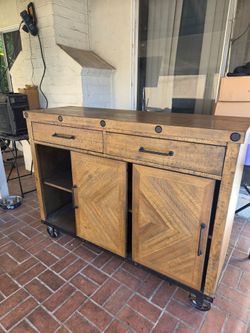 Industrial Wood Rolling Kitchen Island Cart