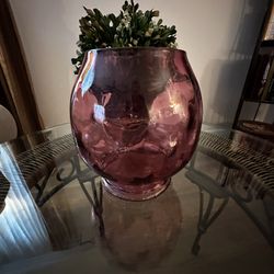 Vintage Pilgrim Art Glass Hand Blown bubble texture cranberry 7" open Footed Ball Vase.