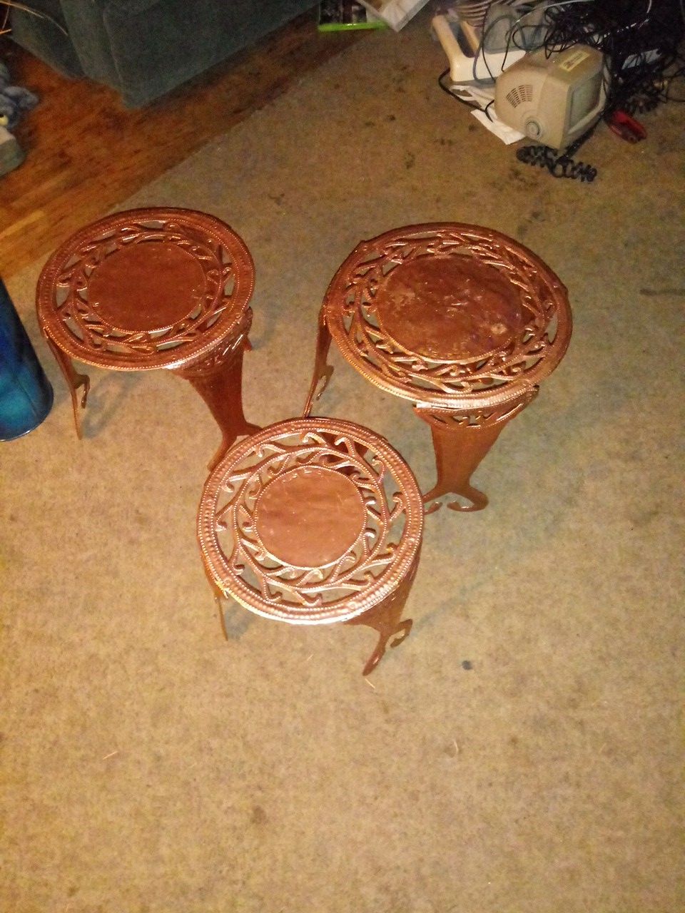 3 Stackable copper tables or plant stands