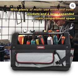 20" Professional Heavy Duty Hard Base 22 PocketsTool Tote Bag with Removable Shoulder Strap