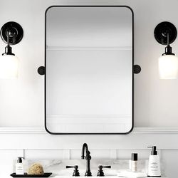 New Mirror 20" x 30'' Pivot Rectangle Bathroom Mirror Tilting Beveled Metal Frame Vanity Mirror