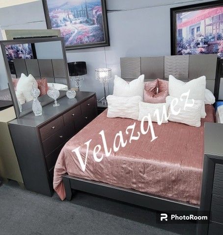 ✅️4 Pcs Grey Color Panel Bedroom Set(Mattress not...