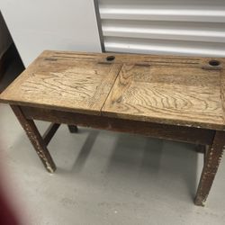 School Desk, Antique, Double School Desk With  Hinges Top