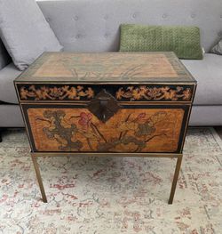 Late 20th Century Antique Chinese Hand Painted Storage Chest/Trunk on Stand