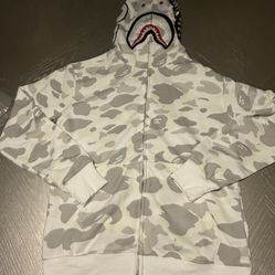 Bape Hoodie White Grey 
