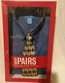 Savile Row french blue color designer dress shirt & tie set