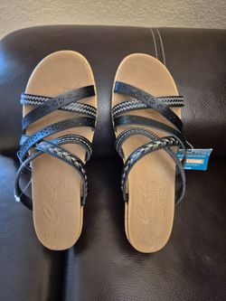 Women New shoes  Skechers Beverlee Vegan Wedge Strappy Sandals Tiger Posse Black  size 10