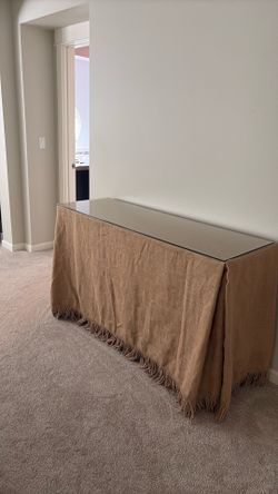 Console table with burlap skirt