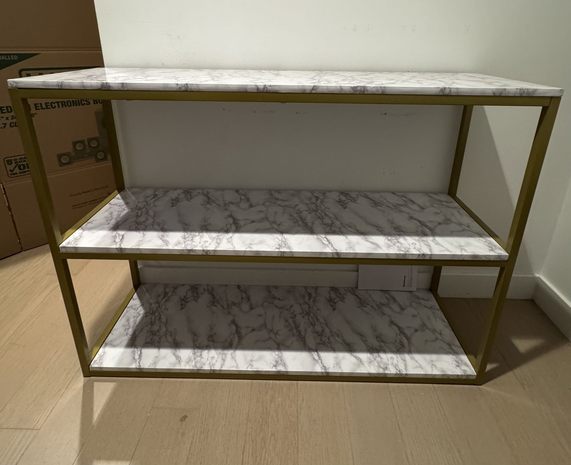 Modern Gold & Faux Marble 3-Tier Console Table / Bookshelf