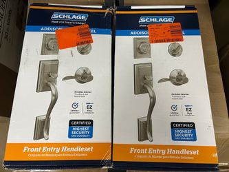 Schlage Addison Satin Nickel Exterior Entry Door Handle + Deadbolt Set