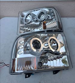 99-04 Ford F250 F350 F450 F550 Excursion Super Duty LED DRL Projector Headlights Luces Focos Micas Faros Faroles Headlamps