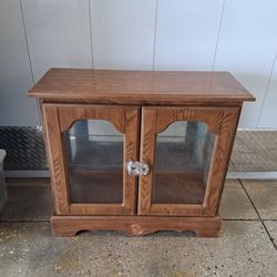 Vintage Wood Curio Cabinet Glass Display Case Console Mirrored Media Cabinet