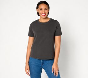 AnyBody 100% Washed Cotton Crew Neck Short Sleeve Essential Tee Charcoal, Medium