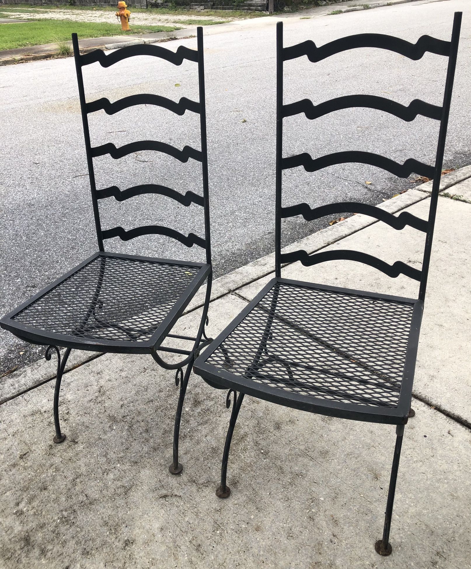 Vintage 80s Postmodern Art Deco Wrought Iron Chairs