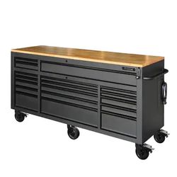 Husky 72x24 HeavyDuty 18-Drawer Mobile Workbench Cabinet with Adjustable-Height Hardwood Matte Black