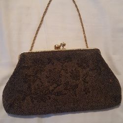 Brown Beaded Vintage Evening Purse