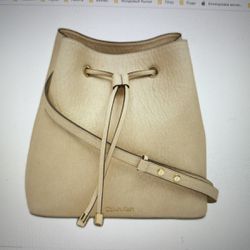 New Calvin Klein Sonoma Bubble Lamb Novelty Drawstring Hobo Bag Light Sand/Gold