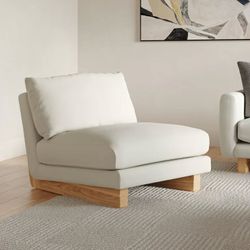 34" Armless Lounge Chair - Ivory Bouclé - Deep Seat Modern Chair with Wood Base