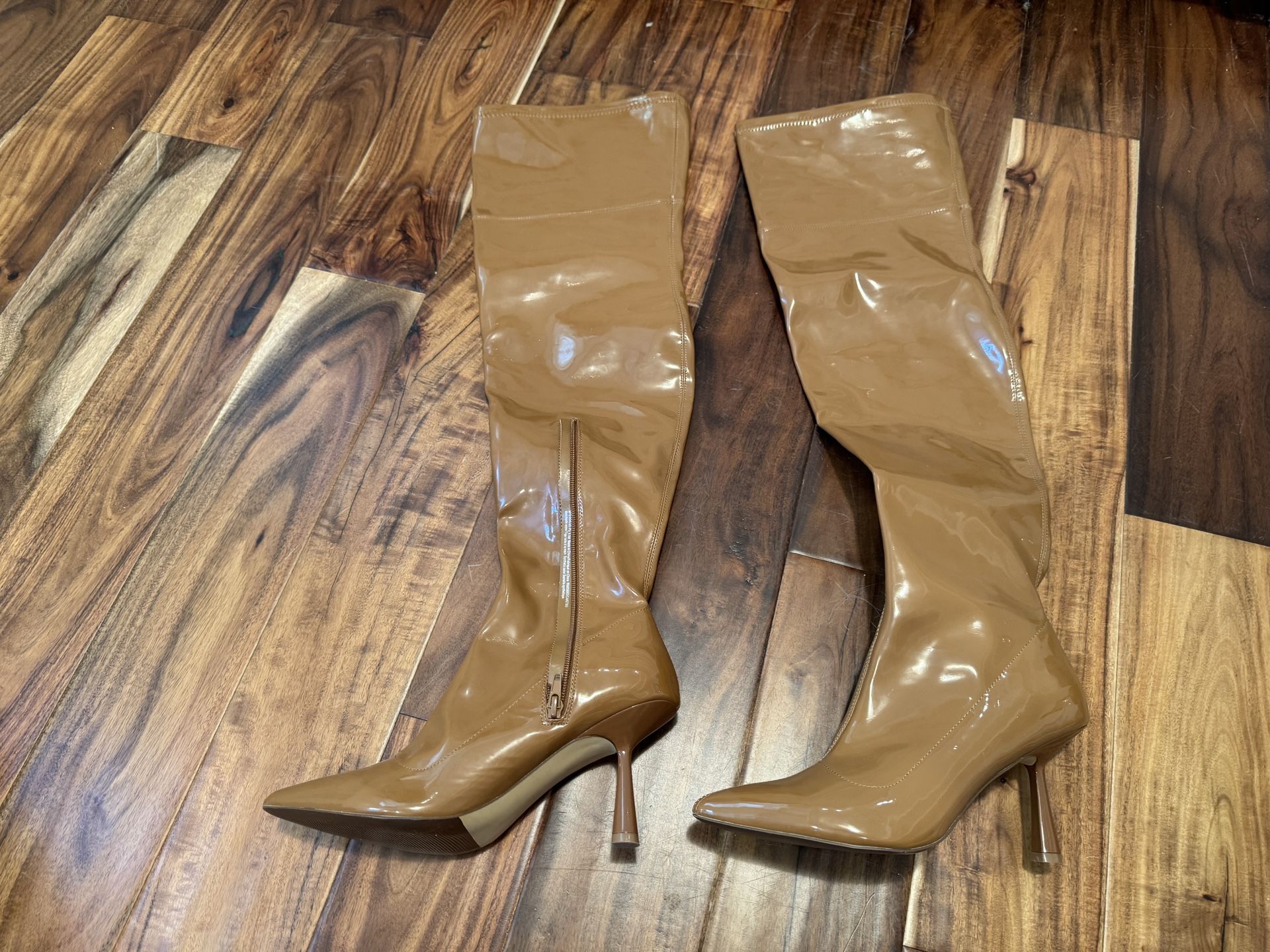Nude Patent Knee-High Boots โ Size 8.5M โ Worn Once