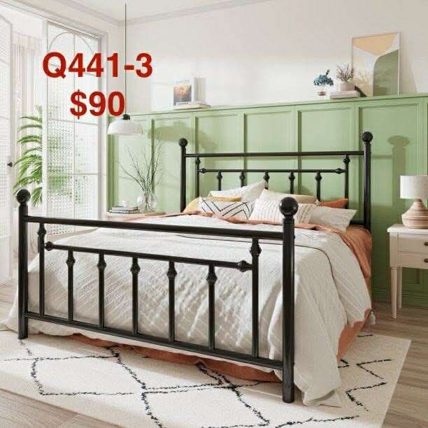 Black Queen Size Metal Platform Bed Frame with Victorian Vintage Headboard & Footboard Q441-3