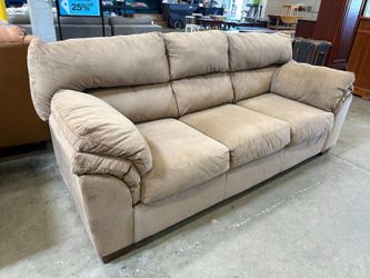 Light Brown Plush 3 Seat Sofa with Cushioned Arms