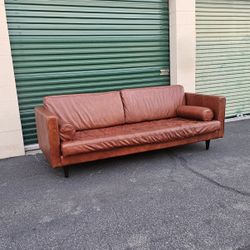 Joybird Briar Brown Leather Sofa Couch Mid Century Style Modern