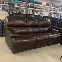 Brown Leather Power Reclining Sofa