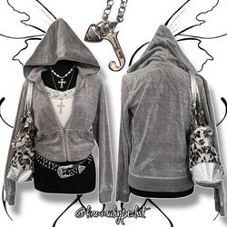 Vintage Y2K Juicy Couture Velour Tracksuit Zip-Up Jacket Hoodie "Grey/Gray"