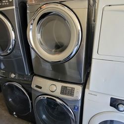 Samsung Front Load Washer And Stackable Gas Dryer Set In Stainless Steel 